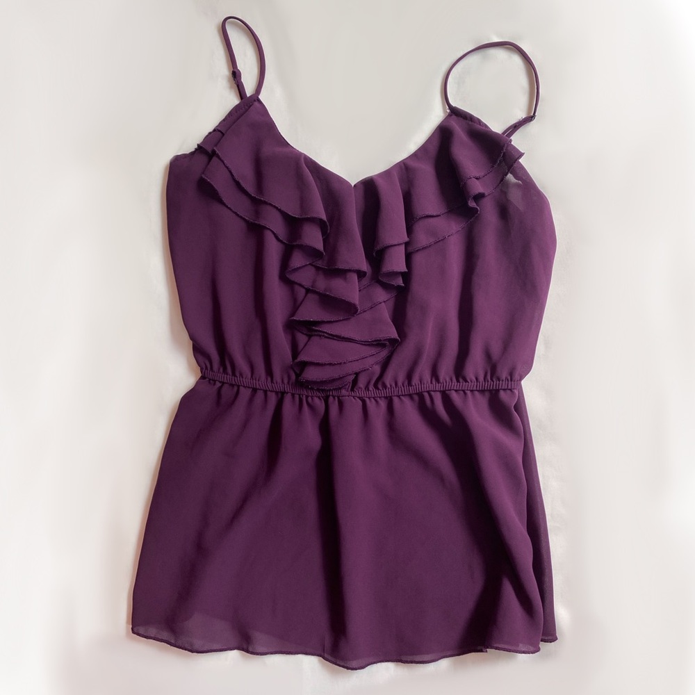Purple Chiffon Ruffle Neck Camisole